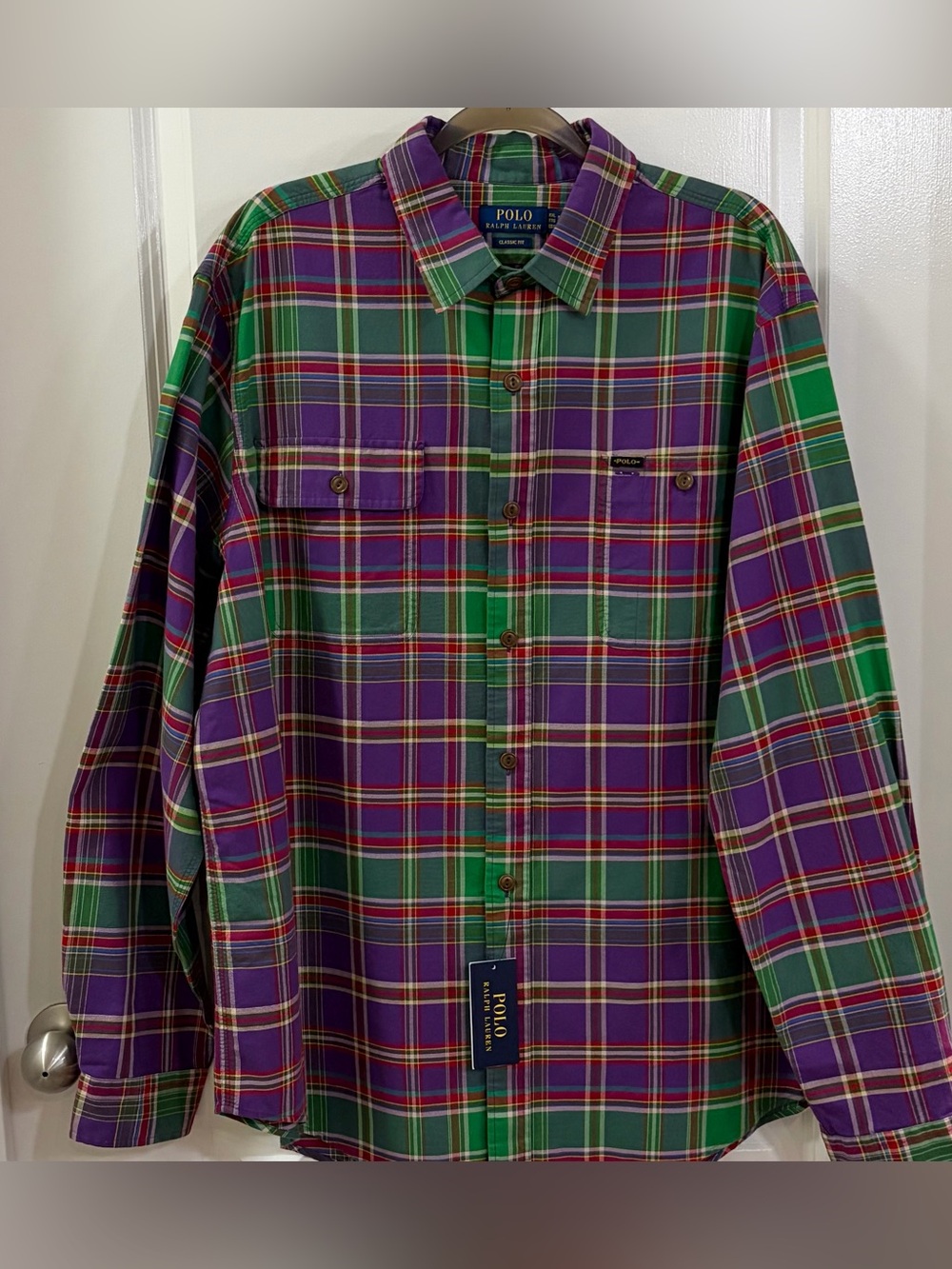 Polo Ralph Lauren Men Purple Green Plaid Flannel Shirt Classic Fit XXL NWT